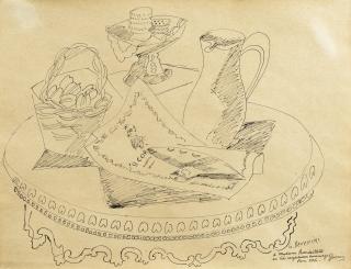 Gino Severini - Le Guéridon Au Panier De Noix, Cruche Et Gâteau