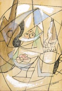 Gino Severini - Natura Morta Con Chitarra E Due Fruttiere