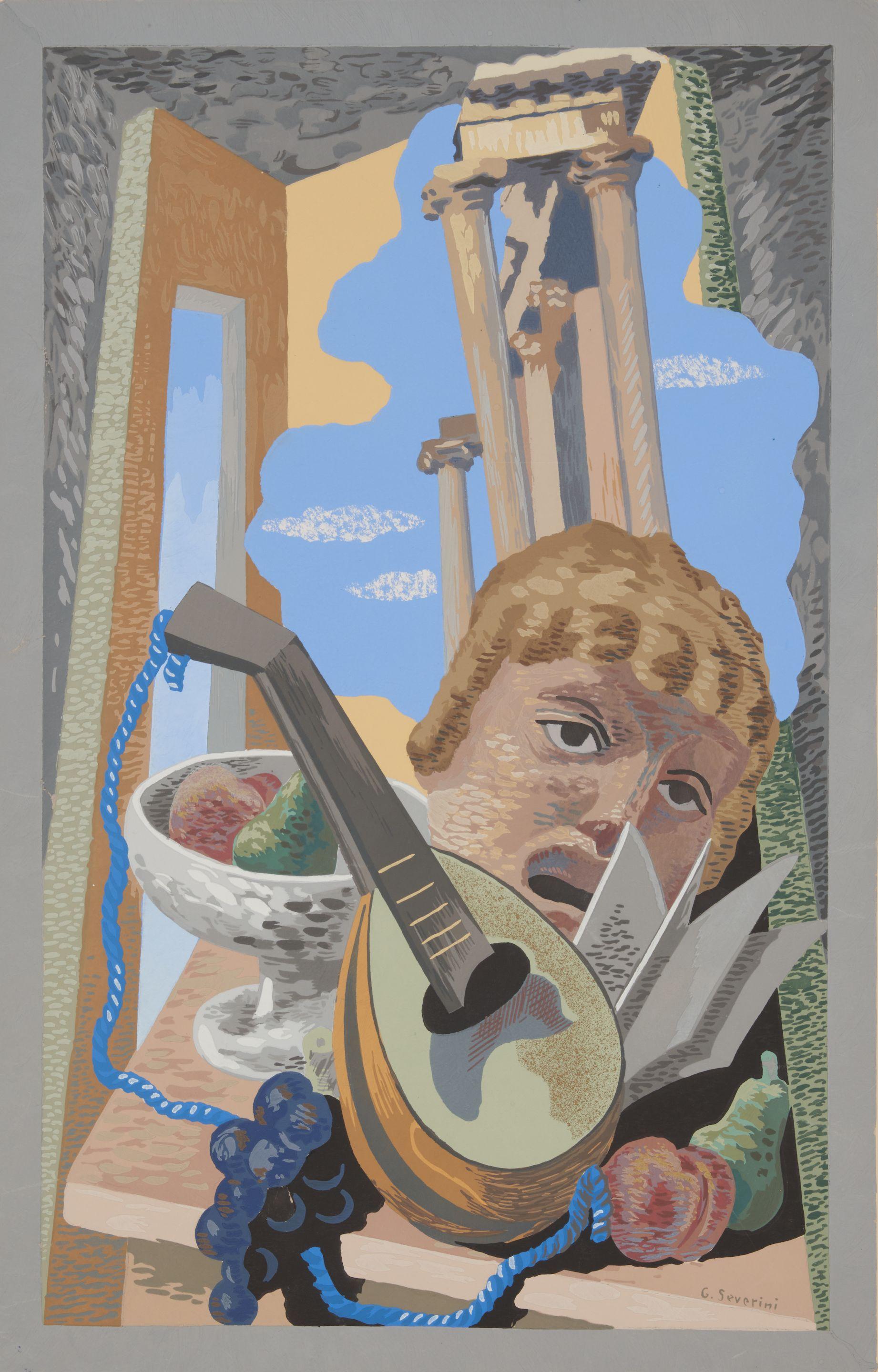 Gino Severini - Paysage et nature-morte sur une table