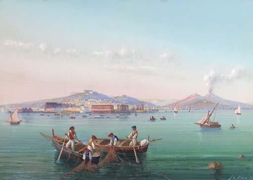 Gioacchino La Pira - Fishermen Hauling In Their Nets In The Bay of Naples