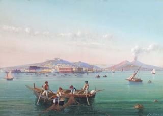 Gioacchino La Pira - Fishermen Hauling In Their Nets In The Bay of Naples