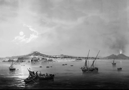 Gioacchino La Pira - View of the Blue Grotto, Capri; and A moonlit view of Naples with Vesuvius erupting