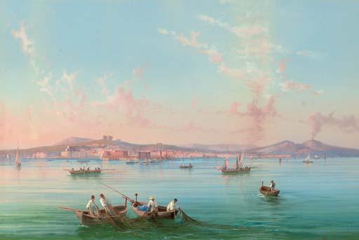 Gioacchino Lapira - Hauling in the nets in the Bay of Naples, Vesuvius beyond