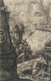 Gionanni Battista Piranesi - Prima Parte di Architetture e Prospettive Title Page, (later state); and Ruins of an ancient tomb in front of ruins of an ancient aqueduct