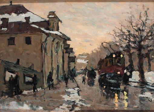 Giorgio Belloni - A tram in a winter street