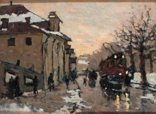 Giorgio Belloni - A tram in a winter street