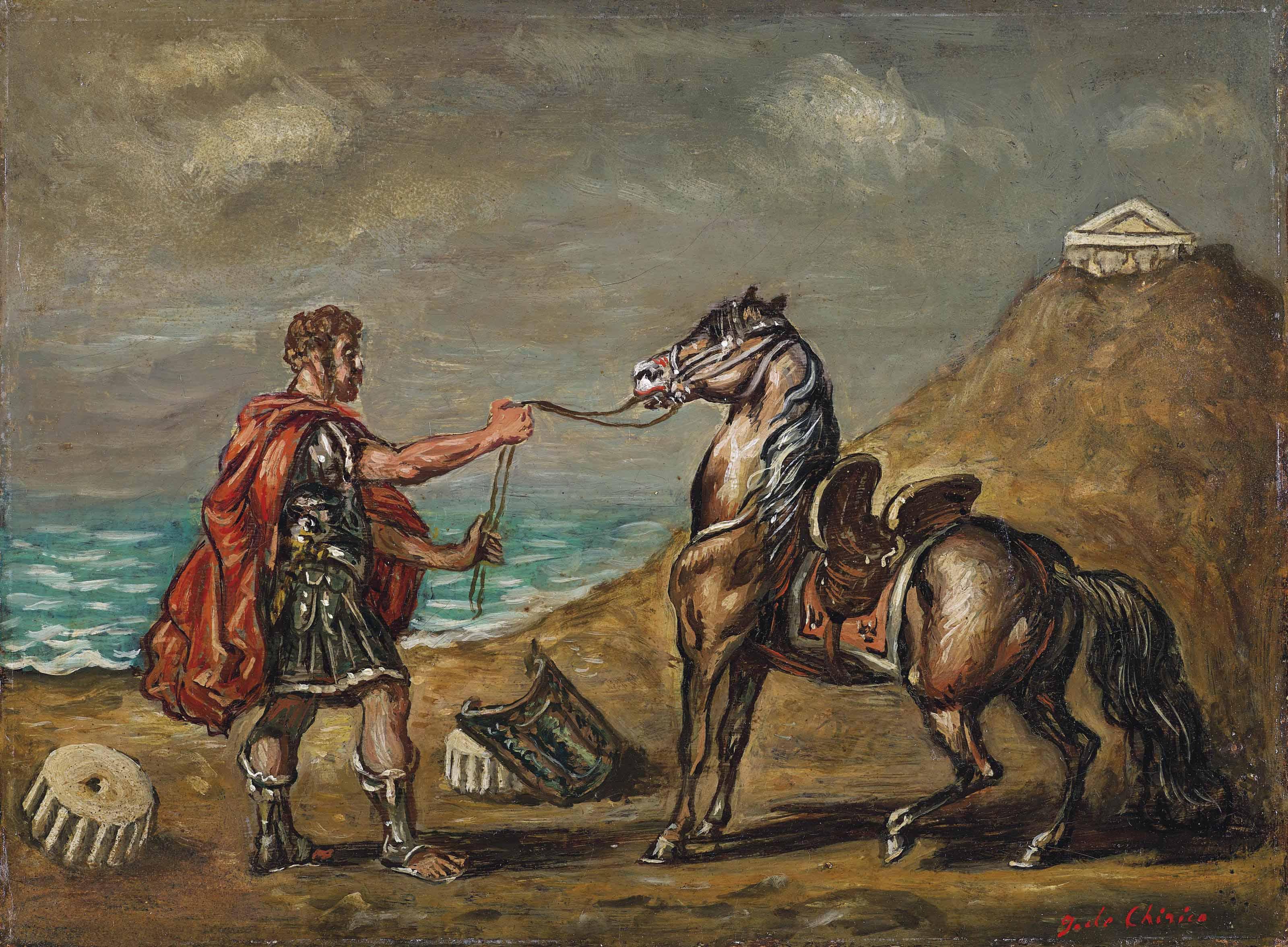 Giorgio De Chirico - Cavaliere romano che tiene un cavallo alla briglia