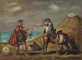 Giorgio De Chirico - Cavaliere romano che tiene un cavallo alla briglia
