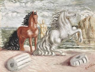 Giorgio de Chirico - Cavalli e Dioscuro in riva al mare