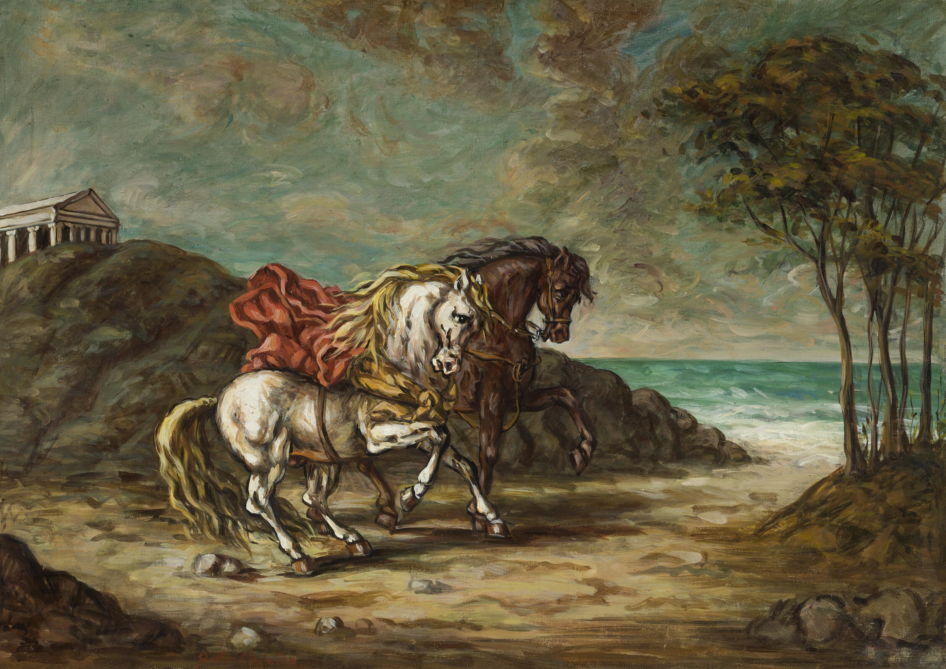 Giorgio De Chirico - Cavalli in un paese