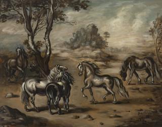 Giorgio de Chirico - Cavalli in un paese