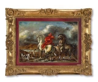 Giorgio de Chirico - Cavalli scalpitanti con cane