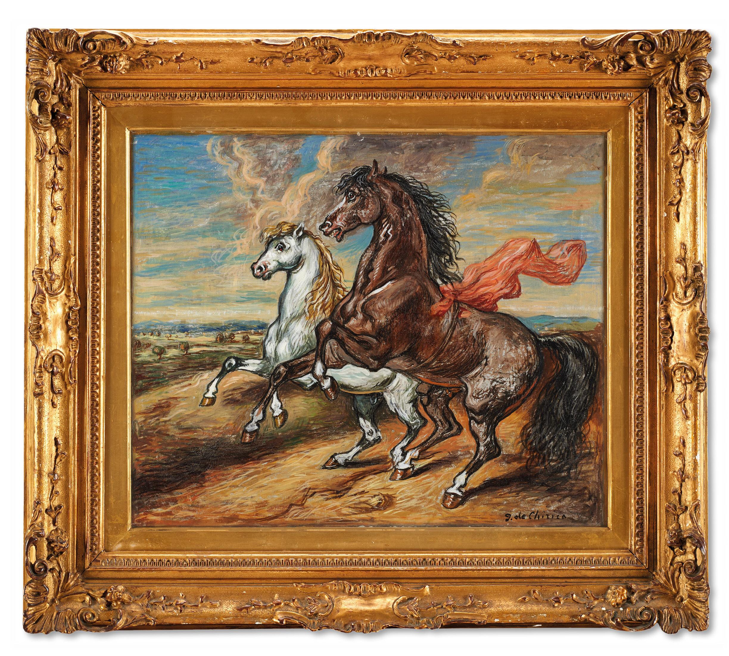 Giorgio de Chirico - Cavalli scalpitanti in un paese