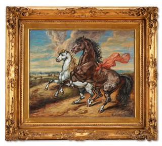 Giorgio de Chirico - Cavalli scalpitanti in un paese