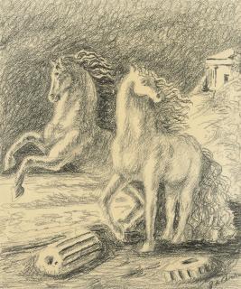 Giorgio De Chirico - Due cavalli in riva al mare