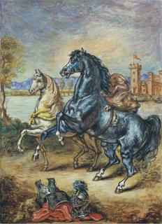 Giorgio de Chirico - Due cavalli nel paesaggio