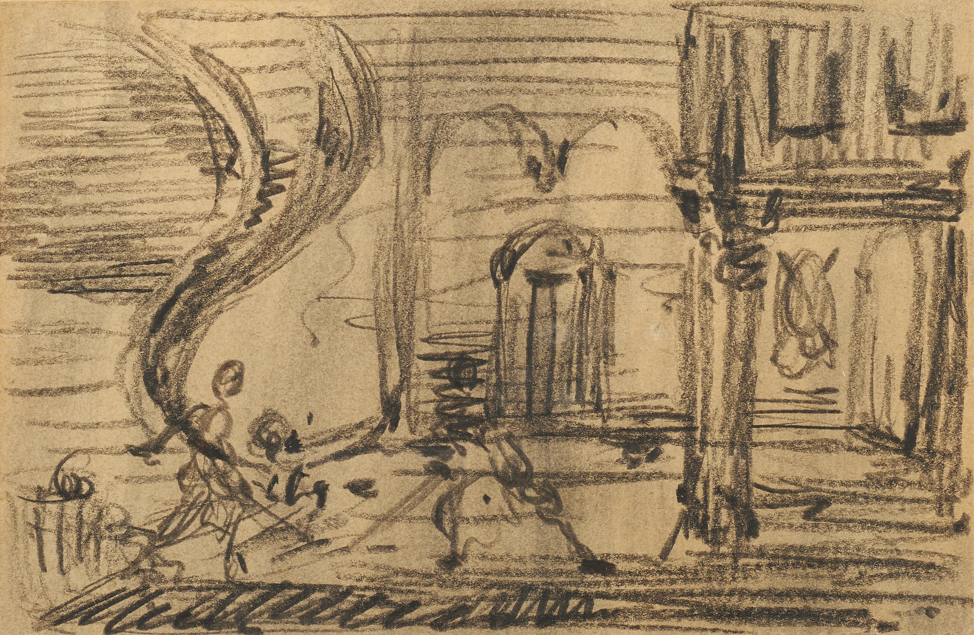 Giorgio de Chirico - Interno di un palazzo con scala (Schizzo per il film Il Ponte dei Sospiri)