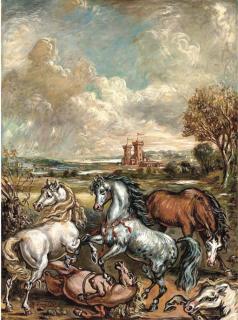Giorgio de Chirico - Lotta di Cavalli In Un Paese