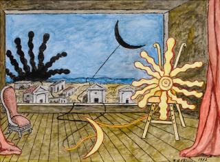 Giorgio De Chirico - Sole Sul Cavalletto E Luna Spenta