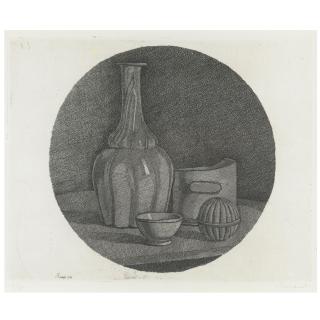 Giorgio Morandi - Grande Natura Morta Circolare Con Bottiglia E Tre Oggetti