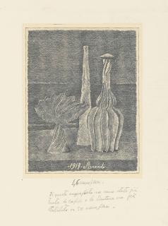 Giorgio Morandi - Natura Morta Con Compostiera, Bottiglia Lunga E Bottiglia Scannellata (Vitali 50; Cordaro P. 57)