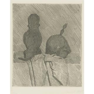 Giorgio Morandi - Natura Morta Con Due Oggetti E Un Drappo Su Un Tavalo (Vitali 64)