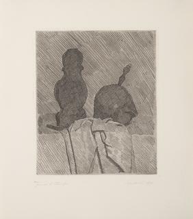 Giorgio Morandi - Natura morta con due oggetti e un drappo su un tavolo