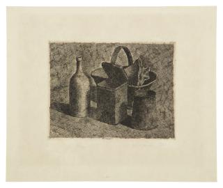 Giorgio Morandi - Natura morta con il cestino del pane (Lastra piccola) (Vitali 14)