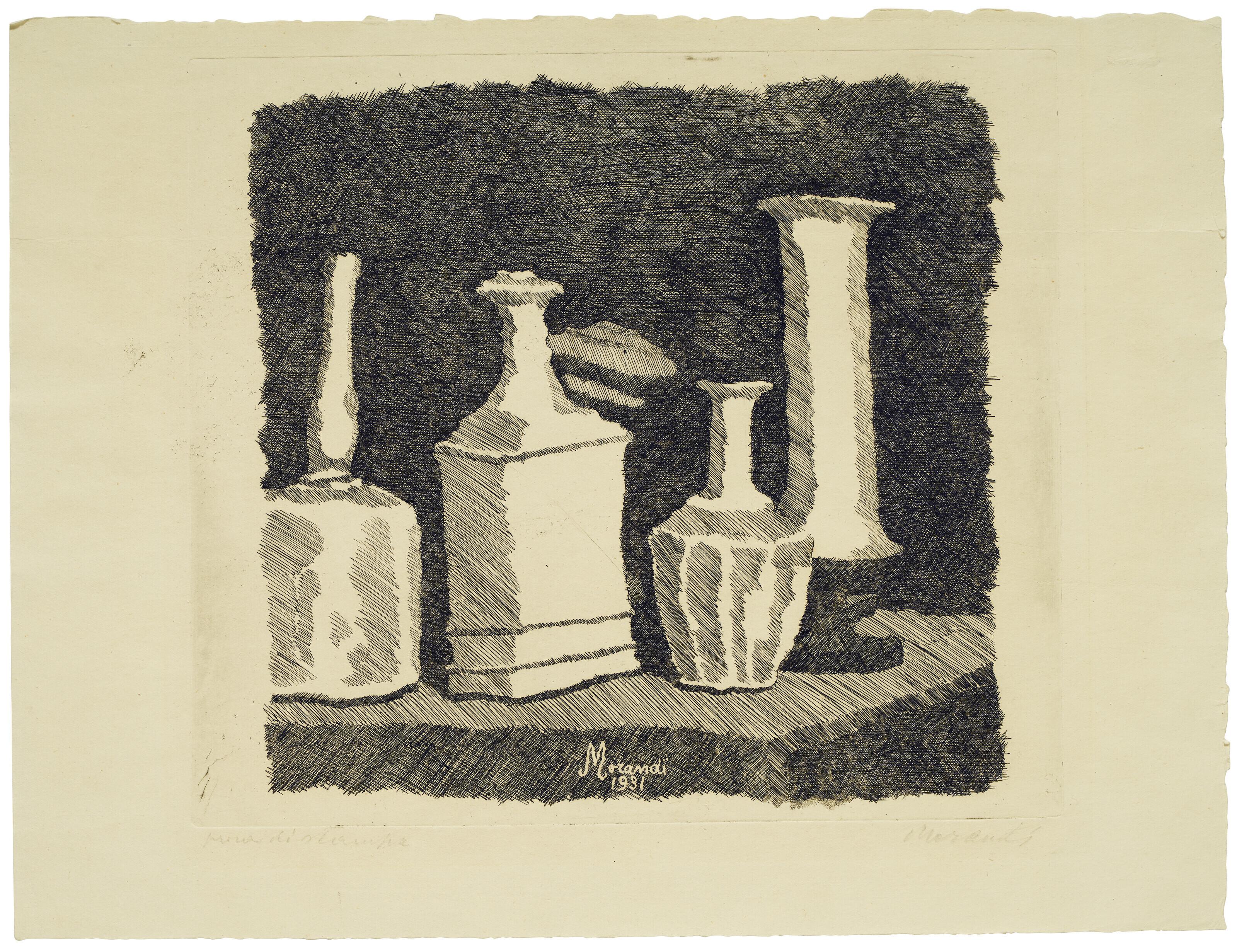 Giorgio Morandi - Natura morta con oggetti bianchi