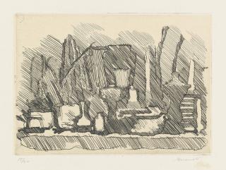 Giorgio Morandi - Natura Morta Di Vasi, Bottiglie Ecc. Su Un Tavolo