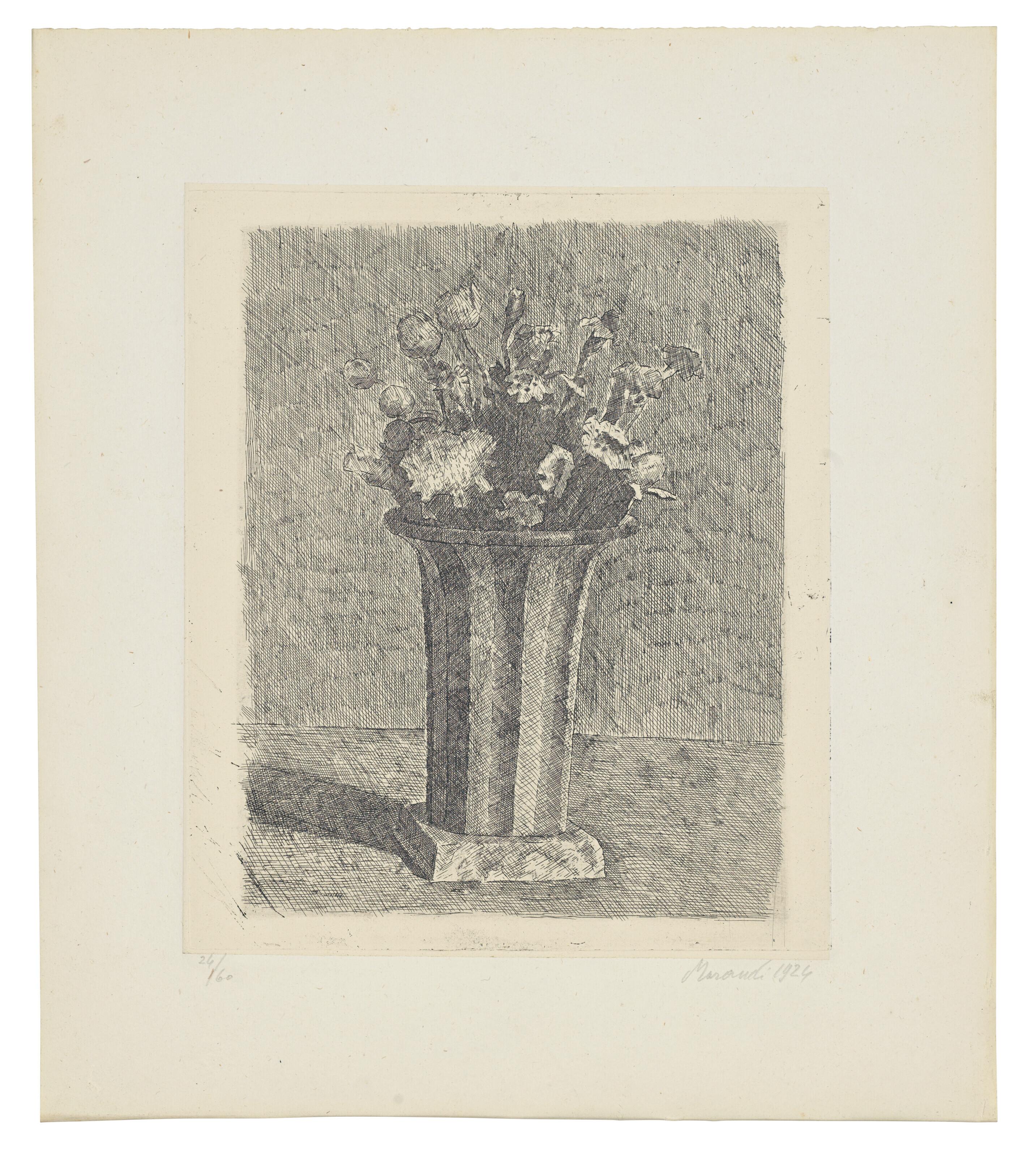 Giorgio Morandi - Vaso A Strisce Con Fiori