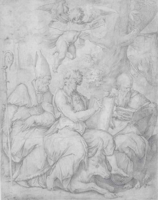Giorgio Vasari - Saint Blaise, Saint Luc et Saint Dominique assis dans un paysage