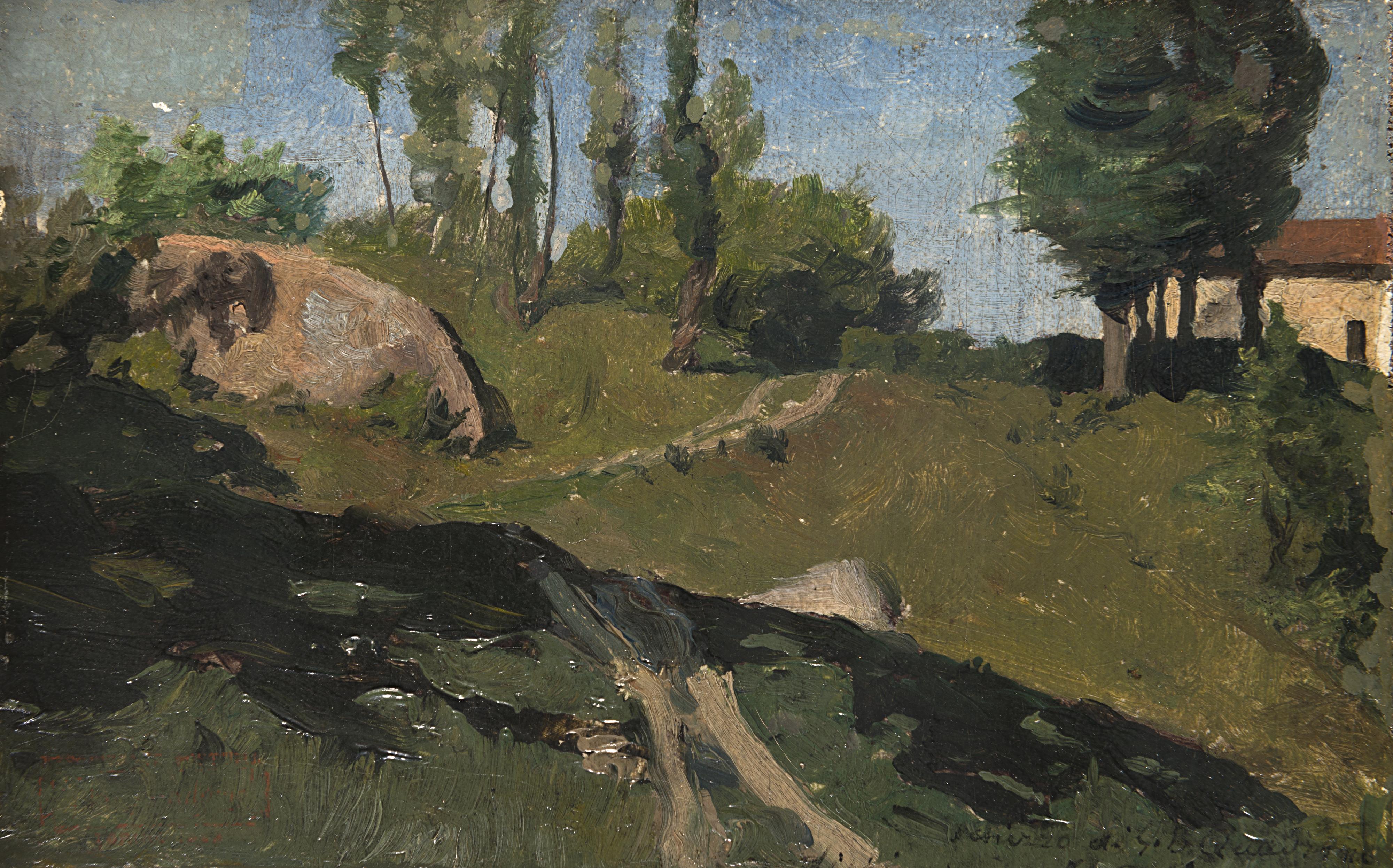 Giovan Battista Quadrone - Paesaggio collinare con cascina sullo sfondo