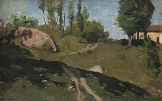 Giovan Battista Quadrone - Paesaggio collinare con cascina sullo sfondo