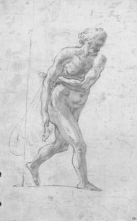 Giovani Alberti - Un homme barbu tenant un filet, marchant vers la droite (recto); Projet d\'architecture (verso)