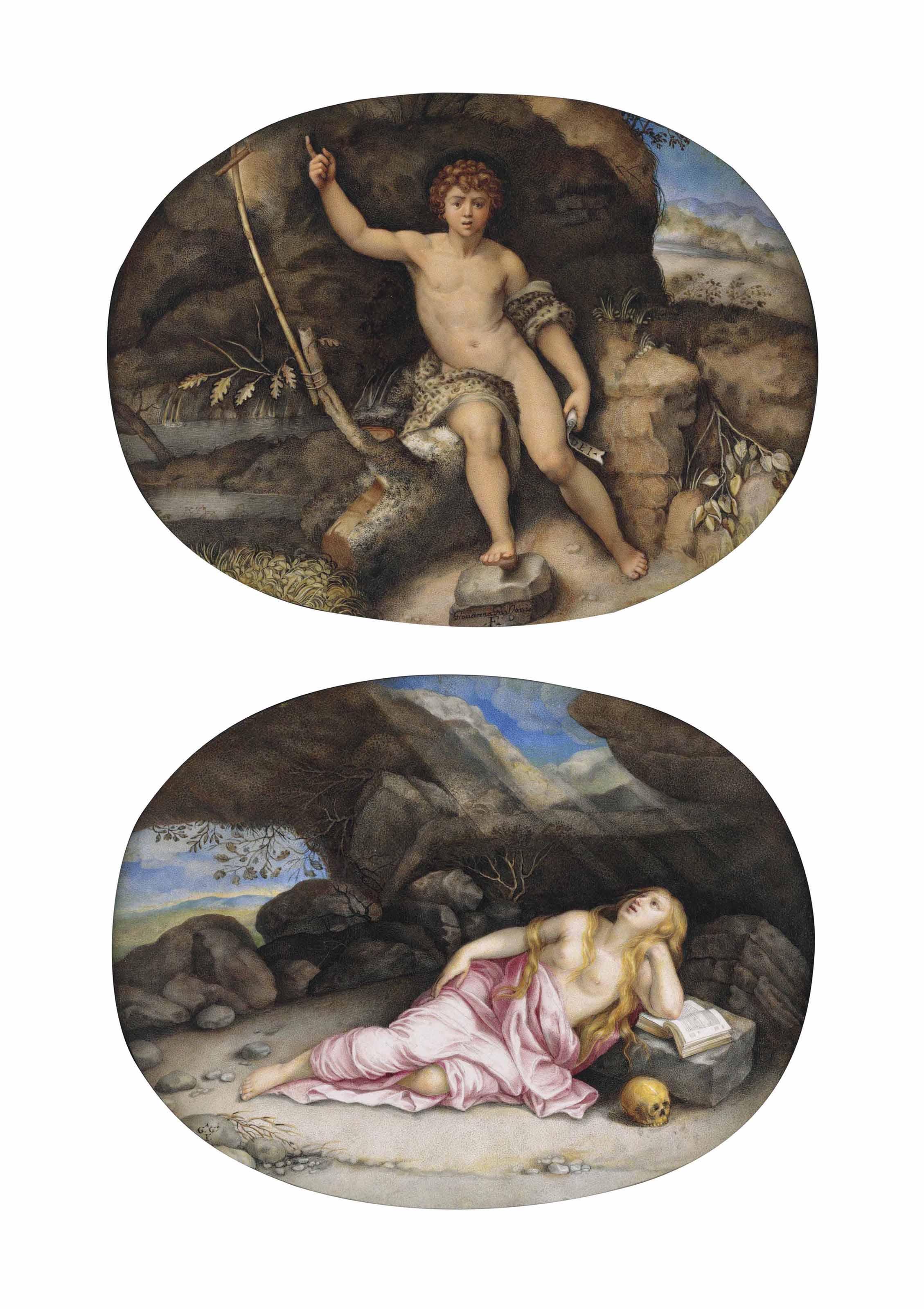 Giovanna Garzoni - Saint John the Baptist in the Wilderness, after Raphael; and Mary Magdalen in the Desert, after Orazio Gentileschi