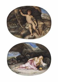 Giovanna Garzoni - Saint John the Baptist in the Wilderness, after Raphael; and Mary Magdalen in the Desert, after Orazio Gentileschi