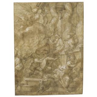 Giovanni Andrea Ansaldo - Women Being Chased Out Of A Temple