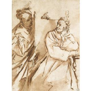 Giovanni Antonio Burrini - A Caricature Of A Seated Prelate Conversing With Another Man