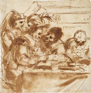 Giovanni Antonio Burrini - A Group Of Figures At A Table Reading Books