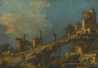 Giovanni Antonio Canal - A Capriccio Of A Bridge Leading To A Fortress By The Venetian Lagoon