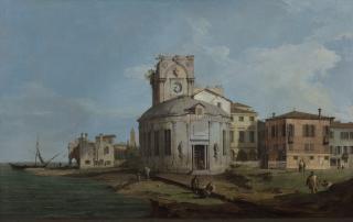 Giovanni Antonio Canal - A Venetian Capriccio with an oval church by the Lagoon