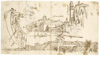 Giovanni Antonio Canal - Venetian Views: The Arsenal, San Francesco Della Vigna, A Man In A Boat, And A Study Of A Man Seen From Behind