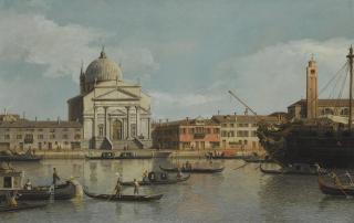 Giovanni Antonio Canal - Venice, A View Of The Churches Of The Redentore And San Giacomo, With A Moored Man-Of-War, Gondolas And Barges