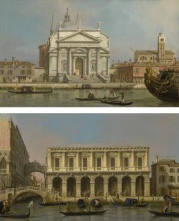 Giovanni Antonio Canal - Venice, The Churches Of The Redentore And San Giacomo; Venice, The Prisons And The Bridge Of Sighs, Looking Northwest From The Balcony