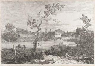 Giovanni Antonio Canal - View of a Town on a River Bank (Bromberg 9)
