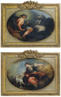 Giovanni Antonio Guardi - Apollon ; Dianegiovanni Antonio Guardi ; Diana, Apollo ; Oil On Canvas, Oval, A Pair