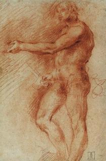 Giovanni Antonio Guardi - Study of a standing nude (recto); A nude seated on a rock (verso)