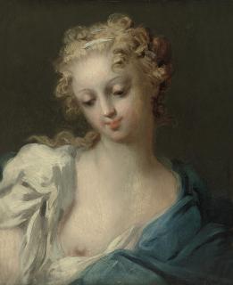 Giovanni Antonio Pellegrini - Sketch of a lady en déshabillé in a white chemise and blue wrap