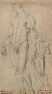 Giovanni Antonio Sogliani - Homme nu tenant un bâton dans sa main gauche et étude subsidiaire du même personnage (recto); Quatre enfants nus vus jusqu\'aux épaules (verso)